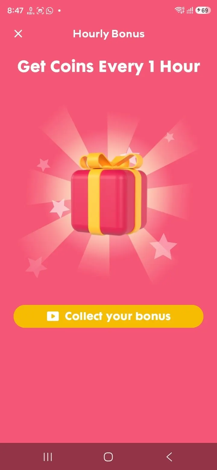 Hourly Bonus screen